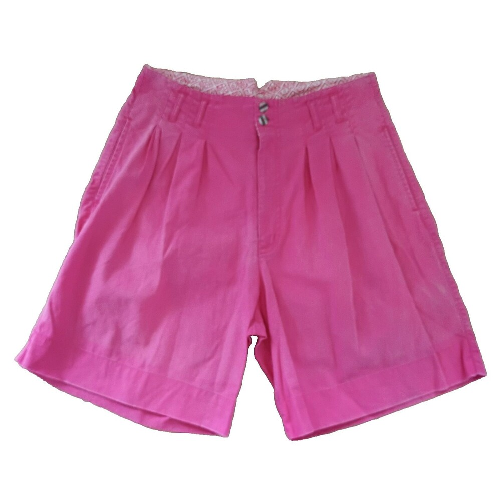 Liz Thomas Women's Size 14 High Waist Shorts Pink Pleated Pockets Cotton Blend